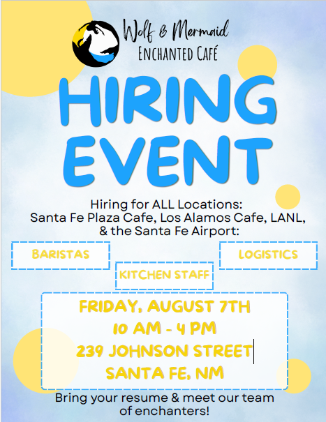 wolf & mermaid hiring event flyer